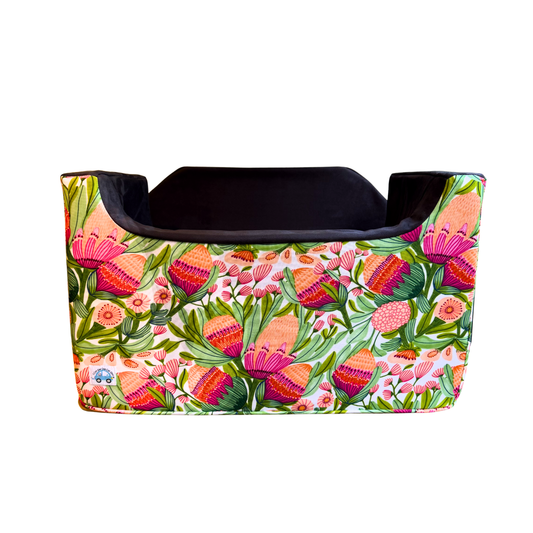Medium Dog Booster Car Seat - Pink Banksia