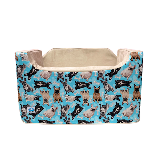 Medium Dog Booster Car Seat - Blue French Bulldog