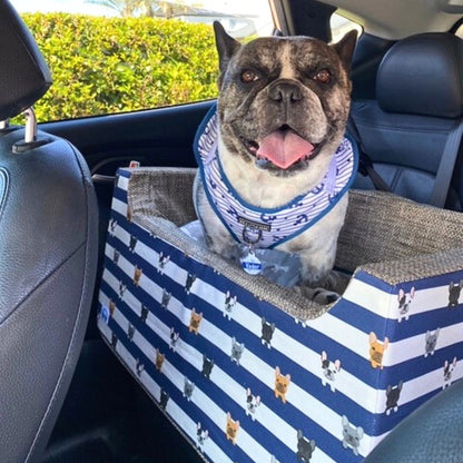 Striped Navy Frenchie Custom Dog Booster Car Seat