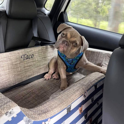 Striped Navy Frenchie Custom Dog Booster Car Seat