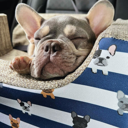 Striped Navy Frenchie Custom Dog Booster Car Seat
