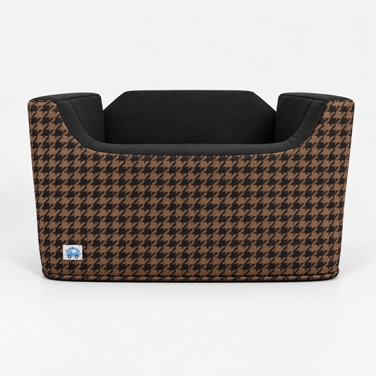 Medium Dog Booster Car Seat - Brown Houndstooth - Ships Out Week of 20th October