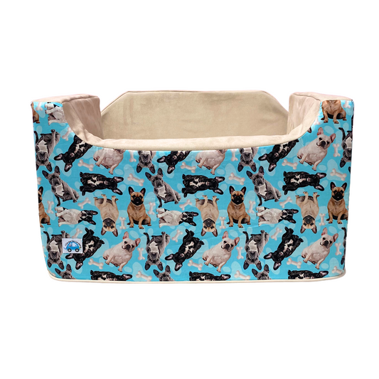 Medium Dog Booster Car Seat -  Blue French Bulldog