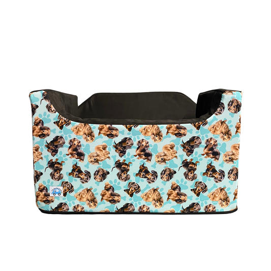 Medium Dog Booster Car Seat - Blue Dachshund